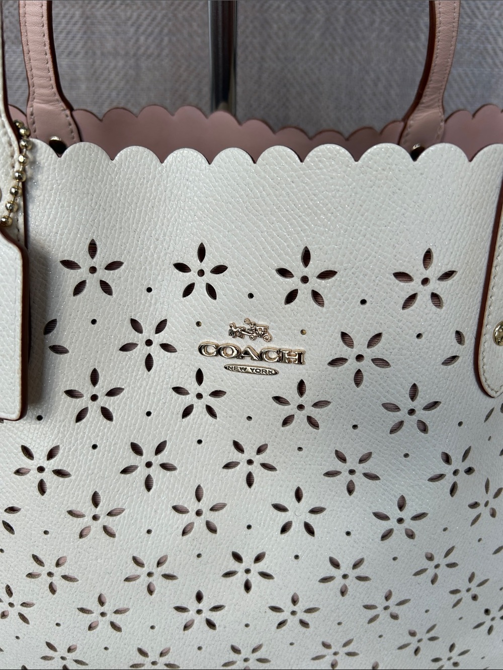 Coach Floral Laser-Cut Tote in Chalk with Blush Trim - Picture 2 of 13